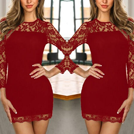 Reka Moda Kadın Göğüs Yukarısı Sırt Ve Kol Tül Detay Krep Mini Elbise