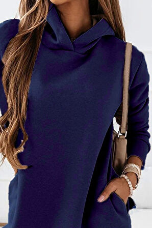 Reka Moda Kadın Uzun Kollu Kapşonlu Kısa Iki Iplik Elbise