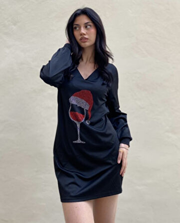 Reka Moda Kadın Uzun Kollu V Yaka Baskılı Dalgıç Kumaş Elbise