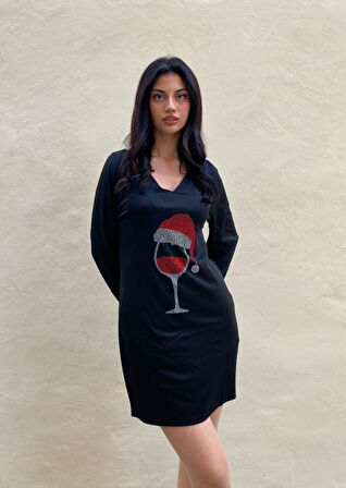 Reka Moda Kadın Uzun Kollu V Yaka Baskılı Dalgıç Kumaş Elbise