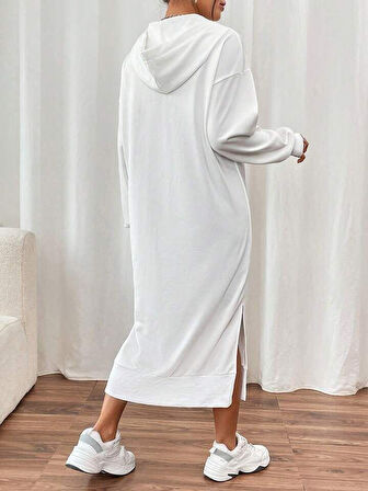 Reka Moda Kadın Uzun Kollu Kapüşonlu Yakası Açık Modal Elbise