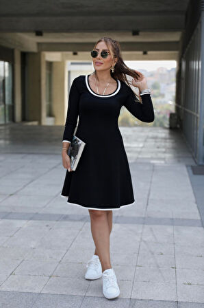 Reka Moda Kadın Uzun Kollu Derin Yuvarlak Yakalı Kısa Viskon Iki Iplik Elbise