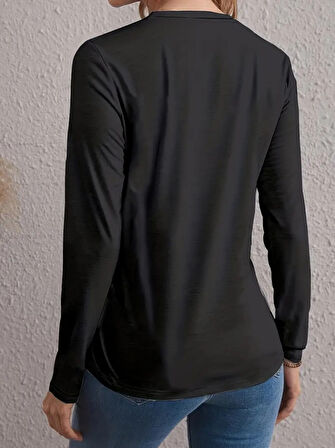 Reka Moda Kadın Uzun Kollu Bisiklet Yaka Kalp Desenli Bluz