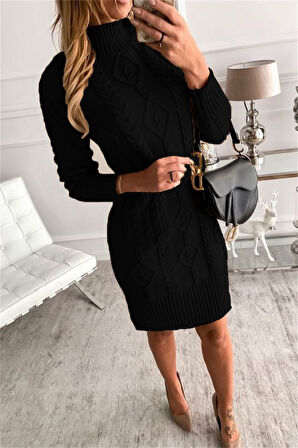 Reka Moda Loren Yünlü Motifli Midi Boy Triko Elbise