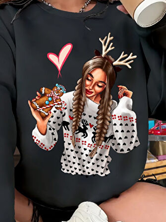 Reka Moda Kadın Yılbaşı özel Uzun Kollu Bisiklet Yaka Desenli Viskon Iki Iplik Bluz