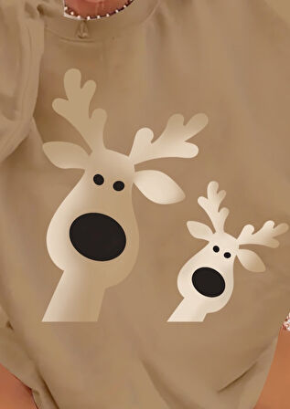 Reka Moda Kadın Uzun Kollu Bisiklet Yaka Geyik Desenli Viskon Iki Iplik Bluz