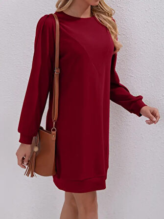 Reka Moda Kadın Uzun Kollu Bisiklet Yaka Iki Iplik Elbise