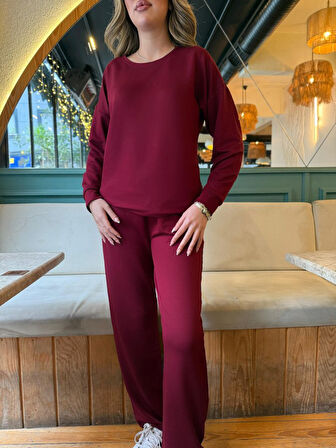 Reka Moda Kadın Uzun Kollu Bisiklet Yaka Viskon Iki Iplik Bluz Ve Pantolon Ikili Takım