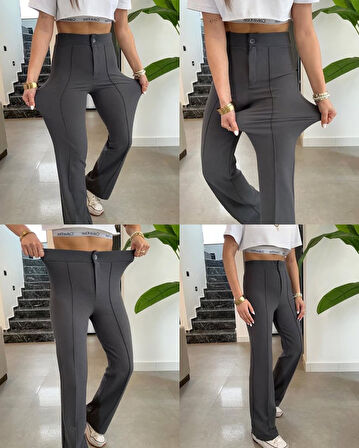 Reka Moda Kadın Yüksek Bel Full Likralı Krep Kumaş Pantolon