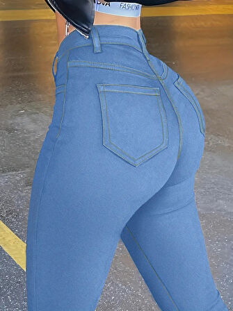 Reka Moda Kadın Yüksek Bel önden Düğmeli Dar Kesim Kot Pantolon