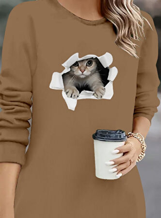 Reka Moda Kadın Uzun Kollu Bisiklet Yaka Kısa Viskon Iki Iplik Elbise