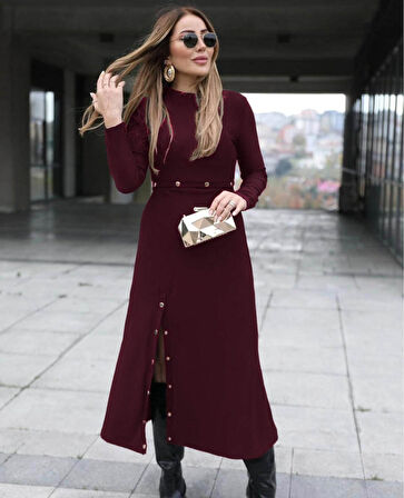 Reka Moda Kadın Uzun Kollu çıtçıtlı Viskon Krop Bluz Ve Yırtmaçlı Etek Istenildiğinde Elbise Olan Ikili Takım