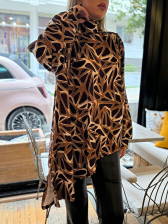 Reka Moda Kadın Uzun Kollu Balıkçı Yaka Asimetrik Kesim Salaş Bluz