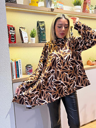 Reka Moda Kadın Uzun Kollu Balıkçı Yaka Asimetrik Kesim Salaş Bluz