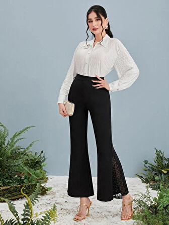 Reka Moda Kadın Yüksek Bel Yanları Tül Detaylı Dalgıç Tayt Pantolon