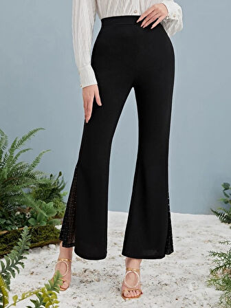 Reka Moda Kadın Yüksek Bel Yanları Tül Detaylı Dalgıç Tayt Pantolon