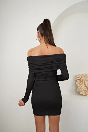 Reka Moda Kadın Madonna Mendil Yaka Fırsat ürün Büzgülü Mini Elbise