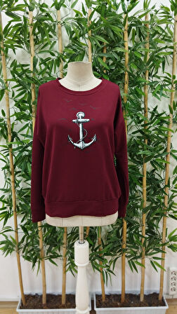 Reka Moda Kadın Uzun Kollu Bisiklet Yaka Desenli Viskon Iki Iplik Bluz