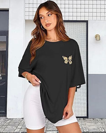 Reka Moda Bisiklet Yaka Baskılı T-shirt - Siyah