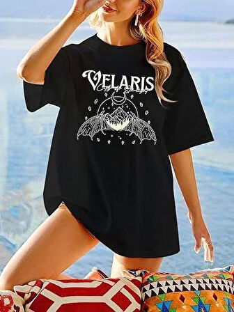 Reka Moda Bisiklet Yaka Baskılı T-shirt - Siyah