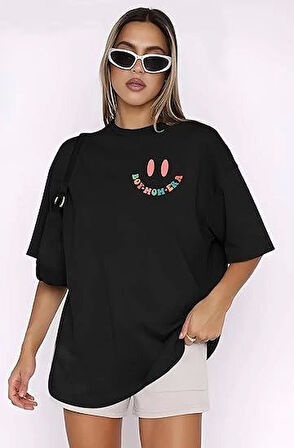 Reka Moda Bisiklet Yaka Kısa Kol Baskılı T-shirt - Siyah