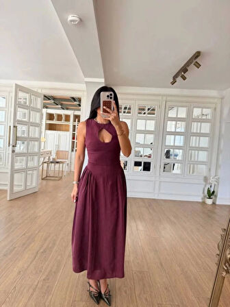 Reka Moda Kolsuz Uzun Kabardin Elbise - Bordo