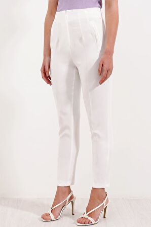 Reka Moda Beyaz Yüksek Bel Kumaş Pantolon 6650