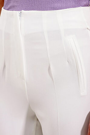 Reka Moda Beyaz Yüksek Bel Kumaş Pantolon 6650