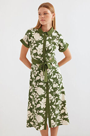 Reka Moda 2455 Desenli Gömlek Elbise - Haki