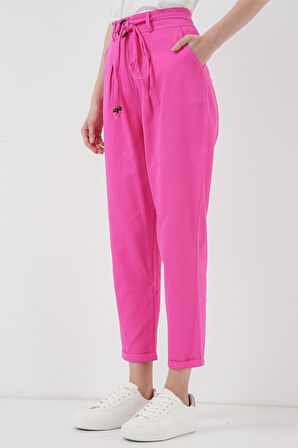 Reka Moda 6660 Kemerli Keten Pantolon - Fuşya