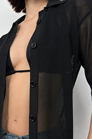 Reka Moda Polo Yaka Fileli Bluz