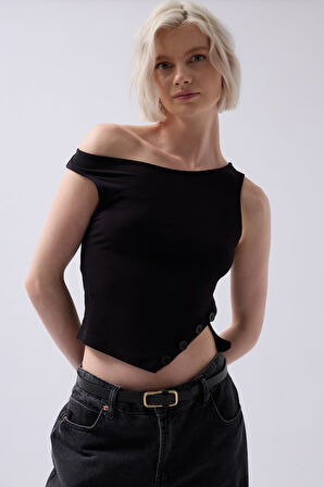 Reka Moda Kayık Yaka Yırtmaç Detay Bluz