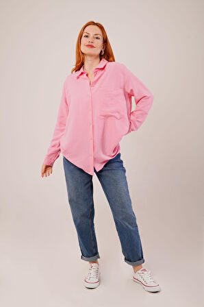 Reka Moda Salaş Kesim Cepli Pembe Gömlek