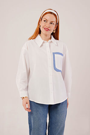 Reka Moda Çizgili Cep Detaylı Beyaz Gömlek