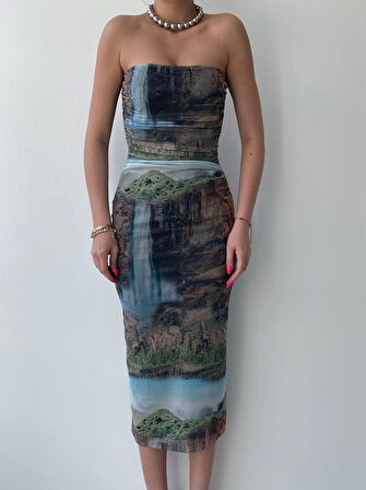 Reka Moda Mountain Straplez Tül Elbise