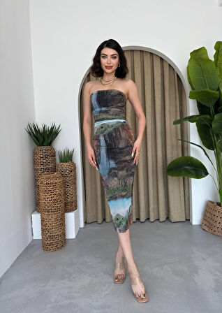 Reka Moda Mountain Straplez Tül Elbise