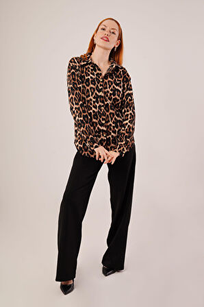 Reka Moda Leopar Desen Rahat Kalıp Gömlek