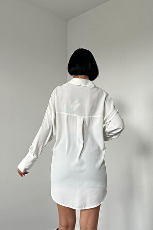 Reka Moda Beyaz Jesica Parçalı Bağcıklı Gömlek