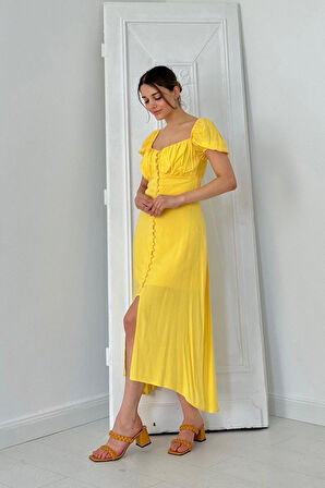Reka Moda Sarı Prenses Yaka Elbise