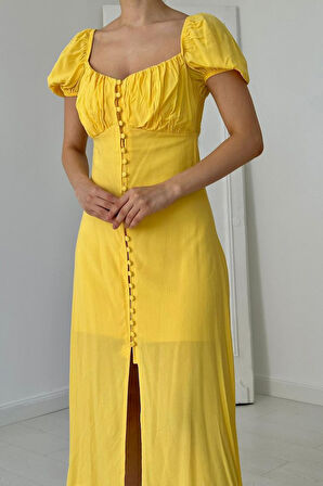 Reka Moda Sarı Prenses Yaka Elbise