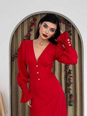 Reka Moda Meta Düğme Detaylı Elbise