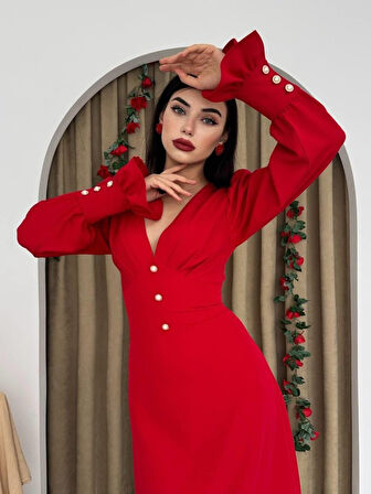 Reka Moda Meta Düğme Detaylı Elbise