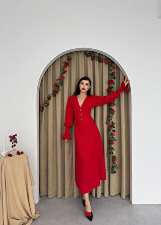 Reka Moda Meta Düğme Detaylı Elbise