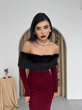 Reka Moda Bestia Straplez Tüy Detaylı Elbise