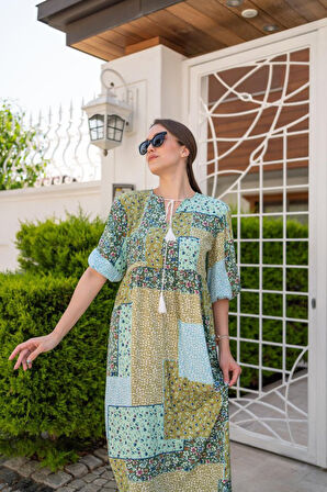 Reka Moda Yeşil Salaş Desenli Elbise