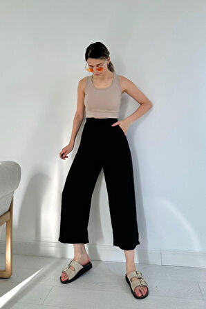 Reka Moda Siyah Keten Pantolon