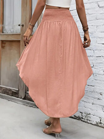 Reka Moda Kadın Yüksek Bel Belden Bağlamalı Asimetrik Kesim Detaylı Sandy Etek