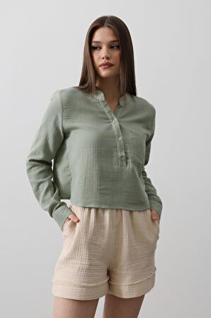 Reka Moda Cepli Hakim Yaka Bluz - Haki