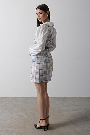 Reka Moda Ekoseli Gömlek Detaylı Elbise - Mavi