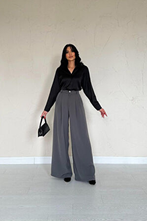 Reka Moda Siyah Saten Gömlek